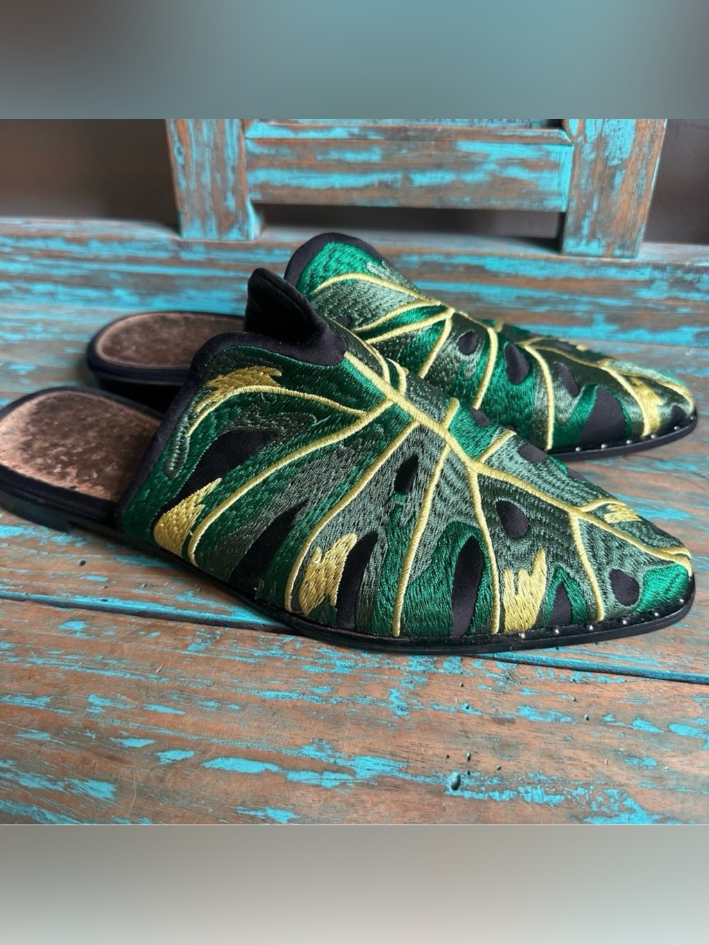 Scotch & Soda Kalin Green Tropical Plant Mules Shoes Maison Scotch Size Us 8.5